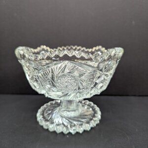 Vintage Cut Glass Pedastal Bowl or Compote Sawtooth Edge Pinwheel Design